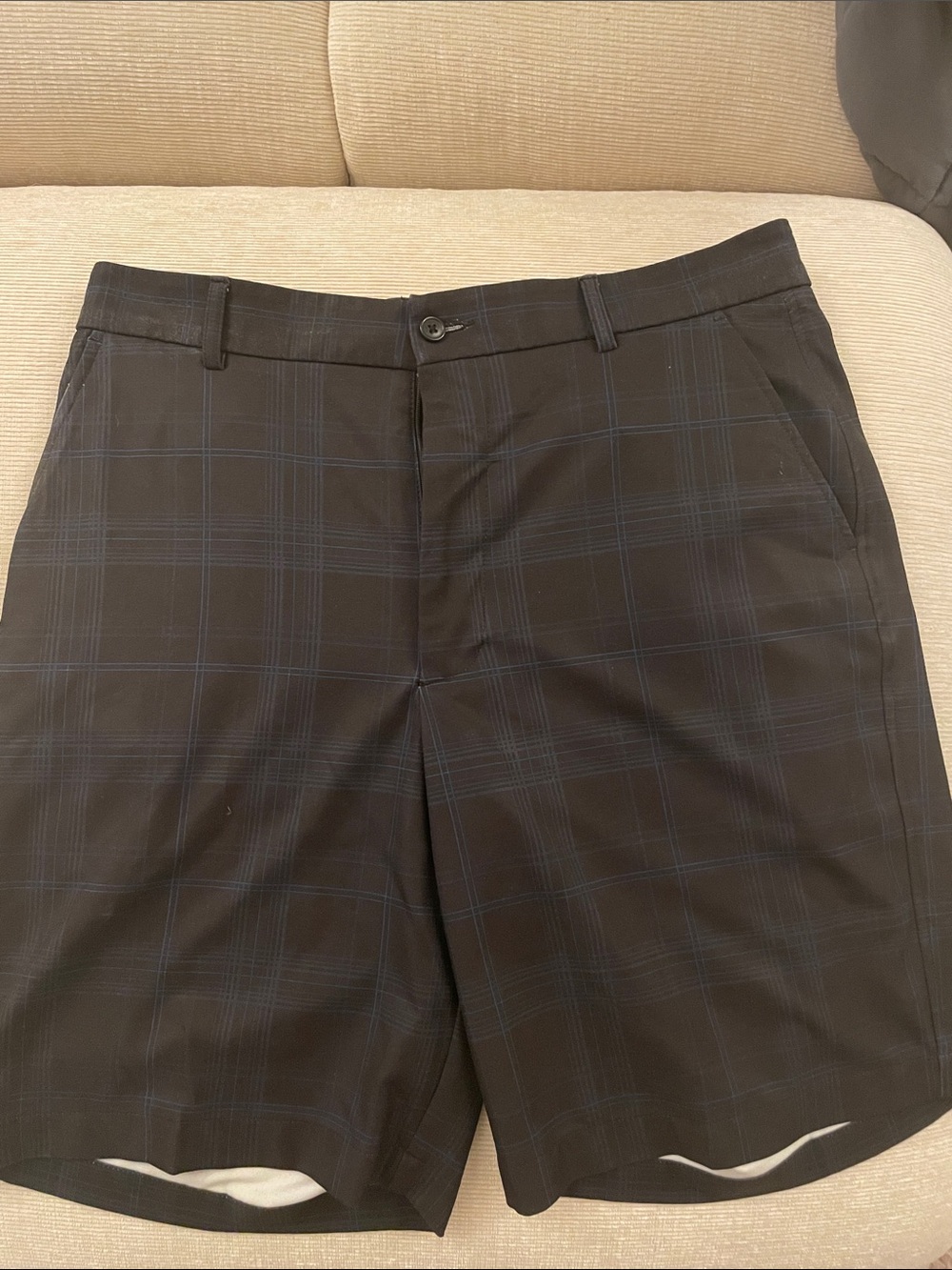 Pebble Beach “Lone Cypress” Black and Dark Blue Plaid Men’s Golf/Walking Shorts